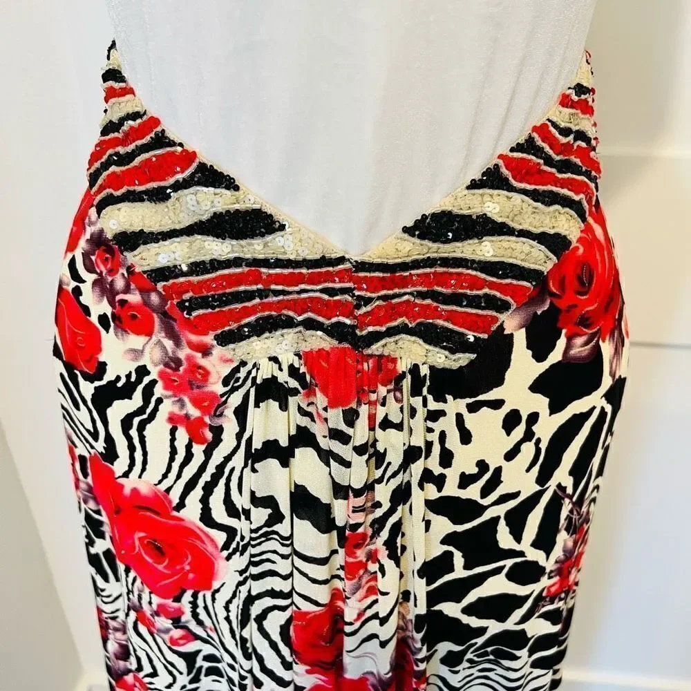 La Femme Women’s Size 0 Floral Print Open Back Formal Gown Maxi Dress Red Prom